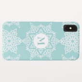 Aqua White Snowflakes Christmas Holiday Monogram Case-Mate iPhone Hülle (Rückseite (Horizontal))