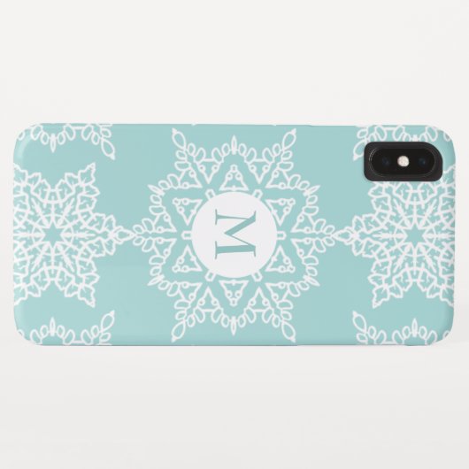 Aqua White Snowflakes Christmas Holiday Monogram Case-Mate iPhone Hülle (Rückseite (Horizontal))