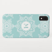 Aqua White Snowflakes Christmas Holiday Monogram Case-Mate iPhone Hülle (Rückseite (Horizontal))