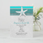 Aqua & White Starfish Beach Sweet 16 Einladungen (Stehend Vorderseite)
