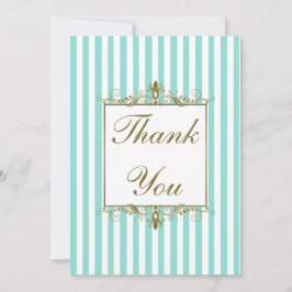 Aqua, White Stripes Gold Scrolls FOTO Vielen Dank Dankeskarte