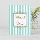 Aqua, White Stripes Gold Scrolls FOTO Vielen Dank Dankeskarte (Stehend Vorderseite)