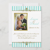 Aqua, White Stripes Gold Scrolls FOTO Vielen Dank Dankeskarte (Rückseite)