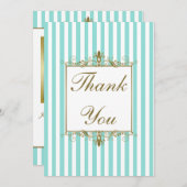 Aqua, White Stripes Gold Scrolls FOTO Vielen Dank Dankeskarte (Vorne/Hinten)