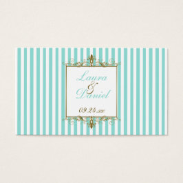 Aqua, White Stripes Gold Scrolls Gastgeschenk Hoch