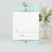 Aqua, White Stripes mit Goldblättern Platzkarte (Stehend Vorderseite)