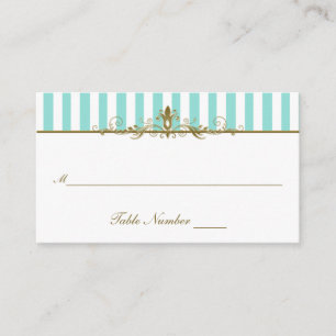 Aqua, White Stripes mit Goldblättern Platzkarte