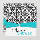 Aqua, White und Black Damask Brautparty laden Einladung (Vorne/Hinten)