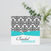 Aqua, White und Black Damask Brautparty laden Einladung (Stehend Vorderseite)