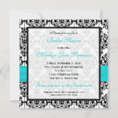 Aqua, White und Black Damask Brautparty laden Einladung (Rückseite)
