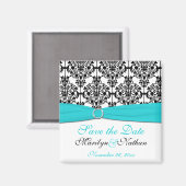 Aqua, White und Black Damask Wedding Fvor Magnet (Vorderseite/Rückseite)