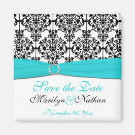 Aqua, White und Black Damask Wedding Fvor Magnet