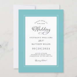 Aqua White Wedding Eleganter Kalligrafie Chic Fram Einladung