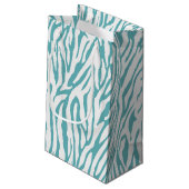 Aqua White Zebra Print Kleine Geschenktüte (Rückseite Schrägansicht)
