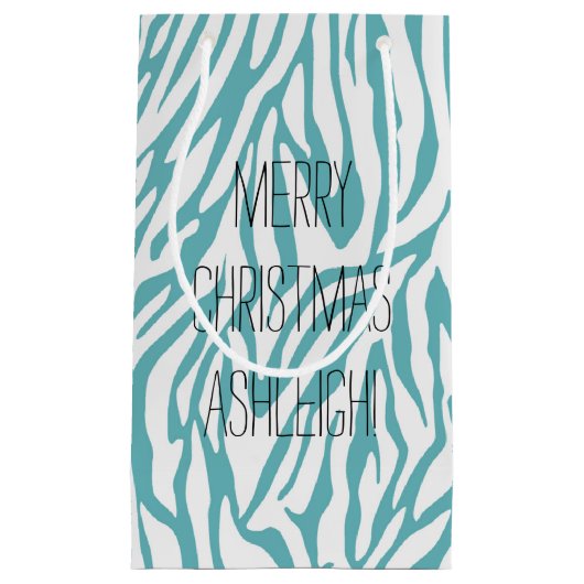 Aqua White Zebra Print Kleine Geschenktüte (Vorderseite)