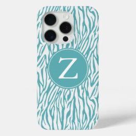 Aqua White Zebra Print Monogram iPhone 13 Hülle