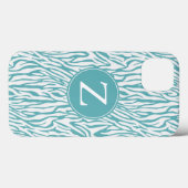Aqua White Zebra Print Monogram Case-Mate iPhone Hülle (Rückseite (Horizontal))