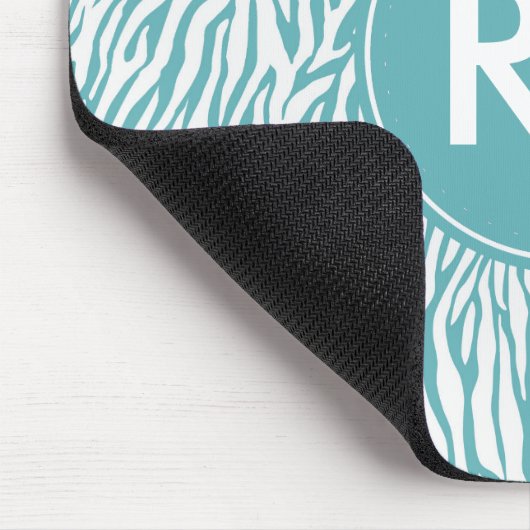 Aqua White Zebra Print Monogram Mousepad (Ecke)