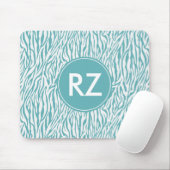 Aqua White Zebra Print Monogram Mousepad (Mit Mouse)