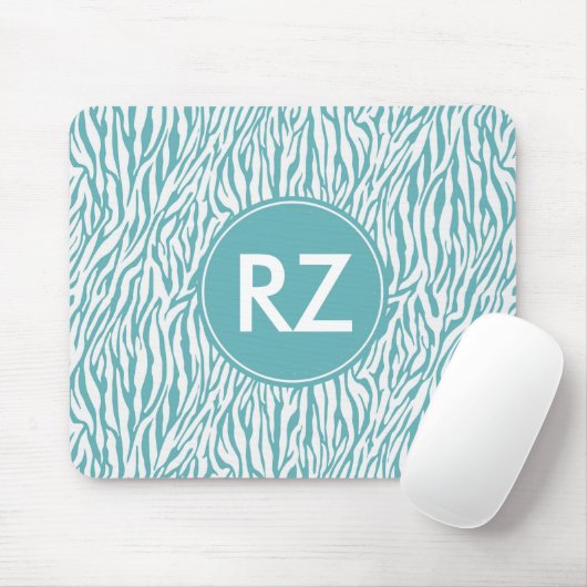Aqua White Zebra Print Monogram Mousepad (Mit Mouse)