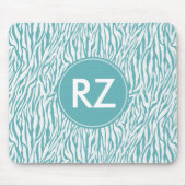 Aqua White Zebra Print Monogram Mousepad (Vorne)