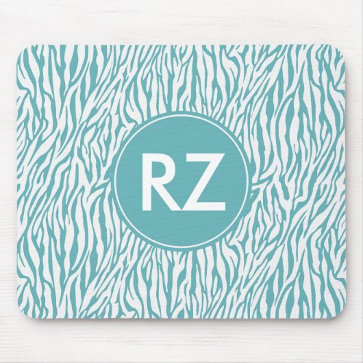 Aqua White Zebra Print Monogram Mousepad (Vorne)