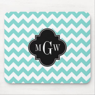 Aqua WhZickzack Black Quatrefolie 3 Monogramm Mousepad
