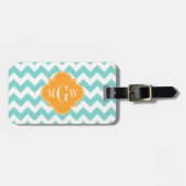 Aqua WhZickzack Cantaloupe Quatrefolie 3 Monogramm Gepäckanhänger (Vorderseite horizontal)