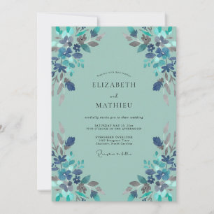 Aqua-Wildflower-Hochzeit Einladung