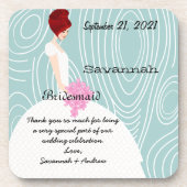 Aqua WoodGrain Muster Red Head Bridesmaid Unterset Getränkeuntersetzer (Vorderseite)