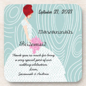 Aqua WoodGrain Muster Red Head Bridesmaid Unterset Untersetzer (Vorderseite)