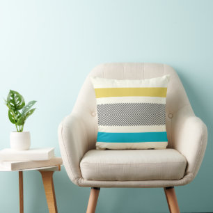 Aqua Yellow Gray Off White Arrow Herringbone Kissen