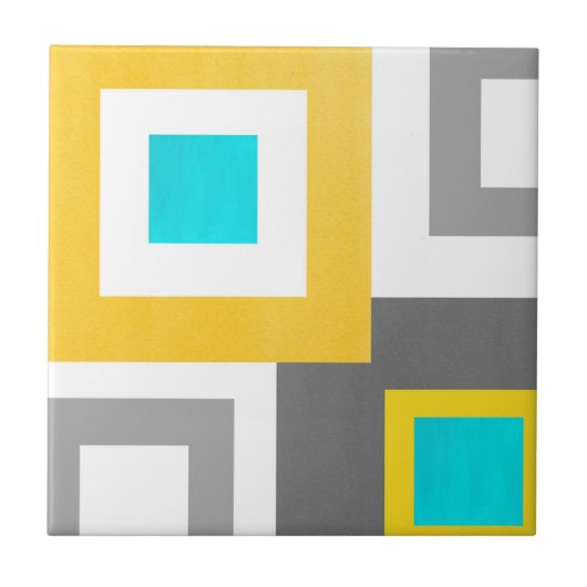 Aqua Yellow Grey White Geometric Block Fliese (Vorderseite)