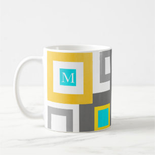 Aqua Yellow Grey White Geometric Color Block Kaffeetasse