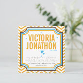 Aqua Yellow Modern Zig Zag Typografy Wedding Einladung (Stehend Vorderseite)