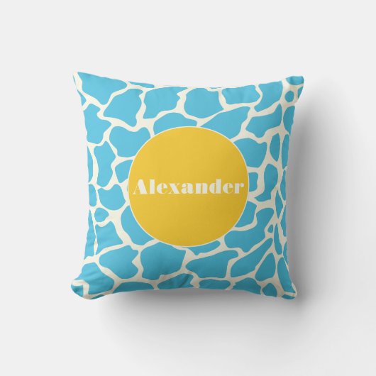Aqua Yellow Monogram Giraffe Pattern Pillow Kissen (Vorderseite)