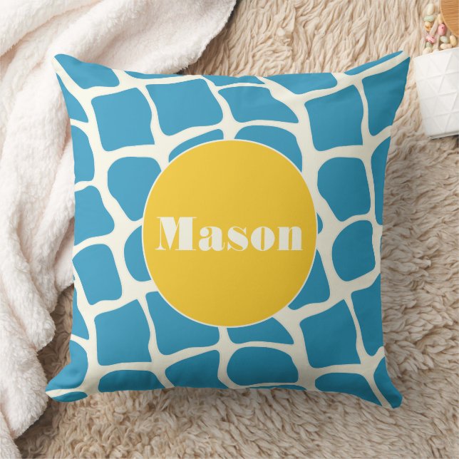 Aqua Yellow Monogram Giraffe Pattern Pillow Kissen (Decke)