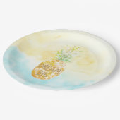 Aqua Yellow Pineapa Goldener Traum Pappteller (Schrägansicht)