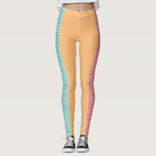 Aqua Yellow Pink und White Maze African Mud Tuch Leggings