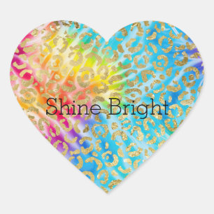 Aqua Yellow Red Gefärbte Krawatte Gold Glam Leopar Herz-Aufkleber