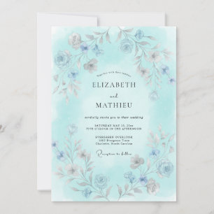 Aqua Zarte Botanische Hochzeit Einladung