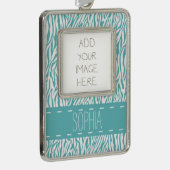 Aqua Zebra Print Rahmen-Ornament Silber (Rechts)