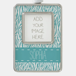 Aqua Zebra Print Rahmen-Ornament Silber