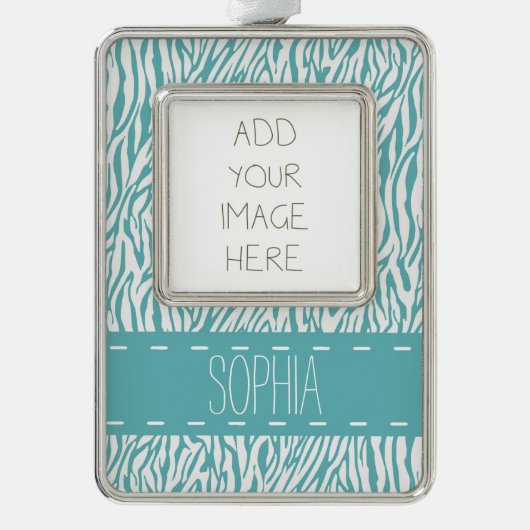 Aqua Zebra Print Rahmen-Ornament Silber (Vorderseite)