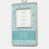 Aqua Zebra Print Rahmen-Ornament Silber (Links)