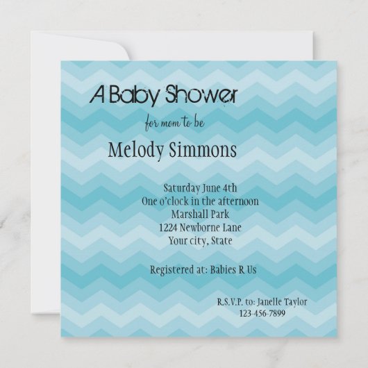 Aqua Zickzack Baby Dusche Einladung (Rückseite)