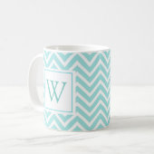 Aqua Zickzack Design Initial Monogram Coffee Tasse (Vorderseite Links)