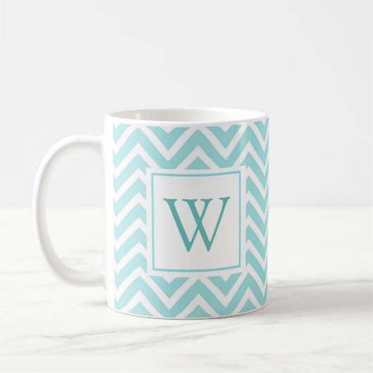 Aqua Zickzack Design Initial Monogram Coffee Tasse (Links)
