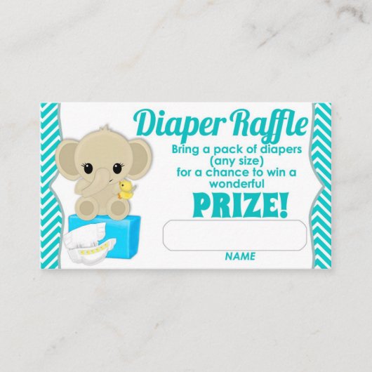 Aqua Zickzack Elephant Diaper Raffle Tickets 100pk Begleitkarte (Vorderseite)