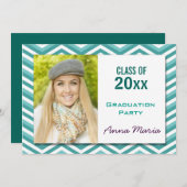 Aqua Zickzack Graduation Party Foto Einladung (Vorne/Hinten)